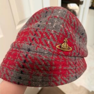 Classic Vivienne Westwood Wool Casquette Hat Grey Red Orb Logo